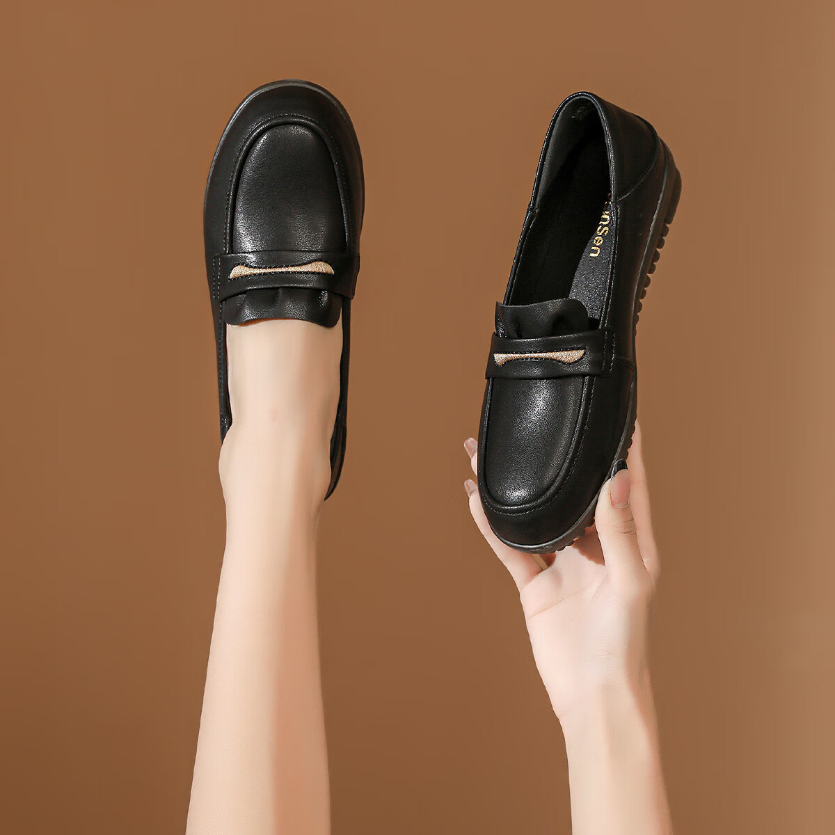 MULINSEN Women's Loafers, New Autumn And Winter Style 2026, Flat Leather Shoes, Slip-On Peas Shoes, Women's Flats, Black, Size 37