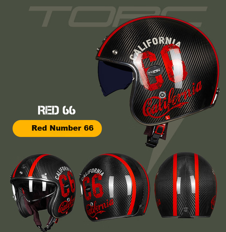 TORC Retro Helmet T587 Carbon Fiber 3/4 Helmet Motorcycle Helmet for Men And Women All Seasons Transparent Carbon Fiber XL 10