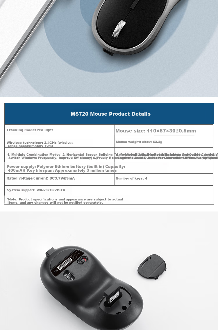 AOC MS300 Wireless Bluetooth Dual-Mode Mouse Ergonomic Portable Office Mouse for Laptop Desktop Black 7