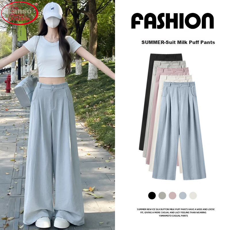 Женские брюки LangSha, модель "Milk Puff Suit Pants", осень 2025, новинка, с высокой талией, зауженные, драпированные, повседневные, свободные, универсальные, широкие брюки в стиле Ямамото