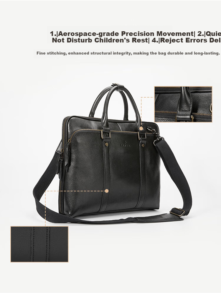 SANWA Imported Genuine Leather Briefcase Handbag for Men, Top-Grain Cowhide 14-Inch Business Laptop Bag, Shoulder Crossbody Bag 4