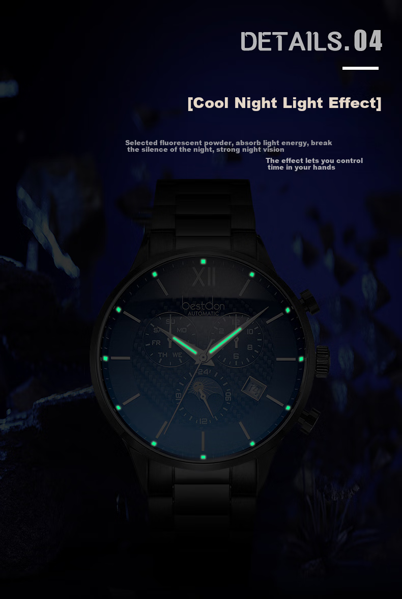 Bestdon Men's Mechanical Watch, Water-Resistant, Luminous, Wristwatch Gift Box for Men, Gift for Boyfriend Or Friend 10