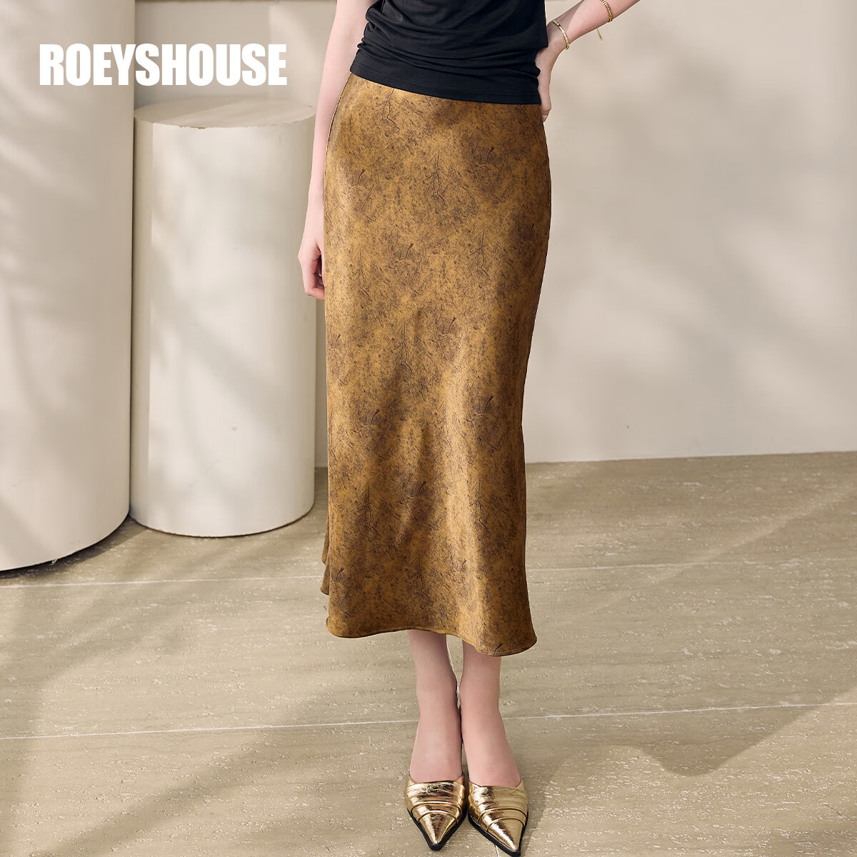 ROEYSHOUSE New Chinese Style Satin Half Skirt Women Summer Elegant Printed High Waist Skirt 12018 Floral XL
