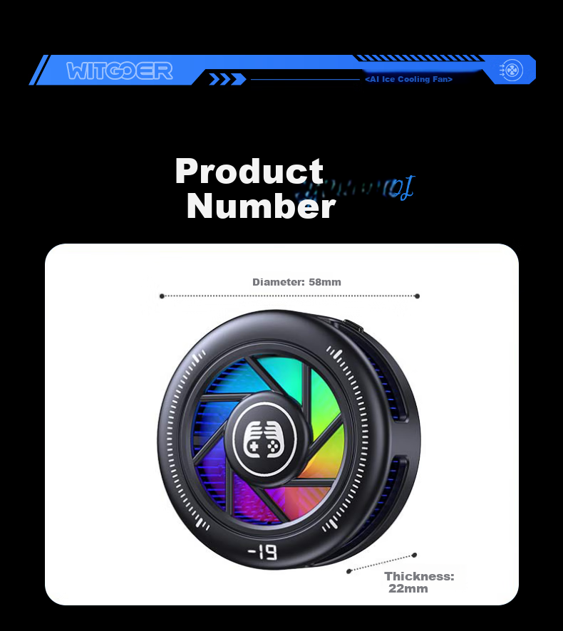 WITGOER [Three-In Phone Cooler] Wireless Charging Cooling Magnetic Flat Gaming Phone Stand Clip for E-Sports Live Streaming Semiconductor Cooling Compatible with Apple 56
