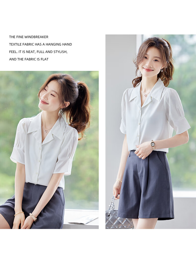 Jeanswest Women's Summer V-Neck Lapel Shirt Stylish Commuter Versatile French-Style Top Blue 2XL 13