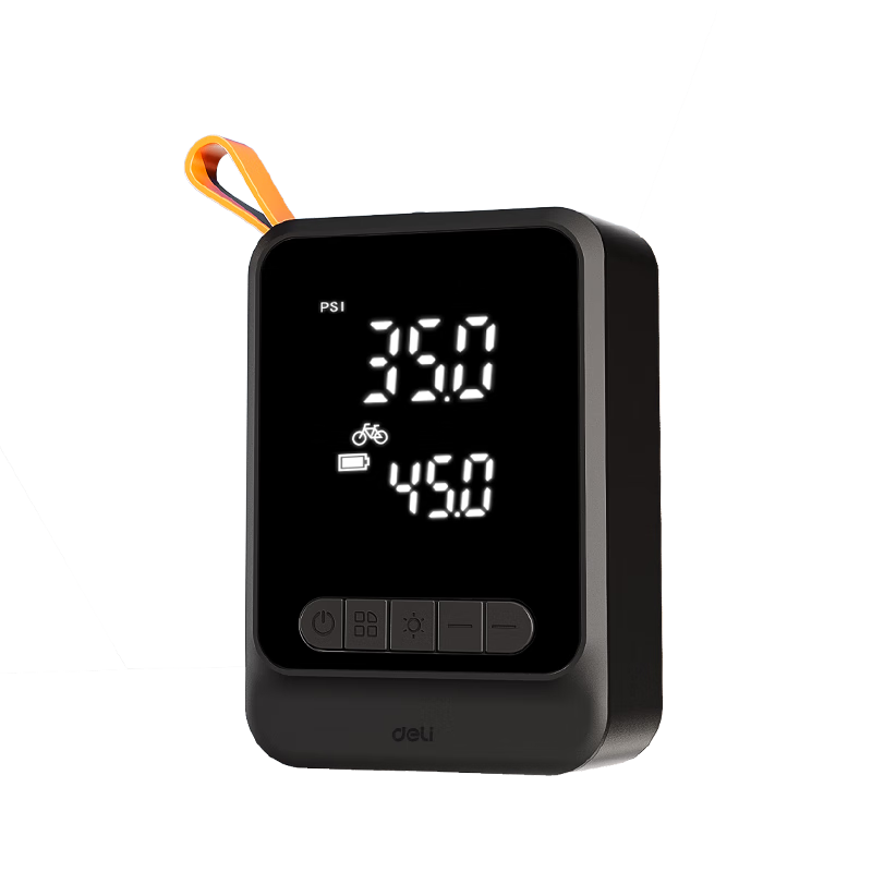 Deli Car Air Pump with Wired And Wireless Dual Power Supply, Inflator for Cycling, Tire Pressure Detector for Bicycles