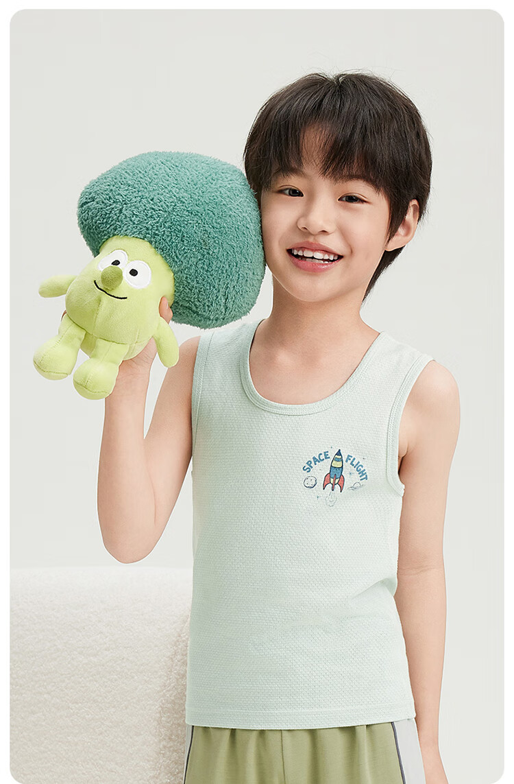 THREEGUN Kids Vest Soft Cotton Mesh Boys Girls Round Neck Vest Aqua Green 120 3