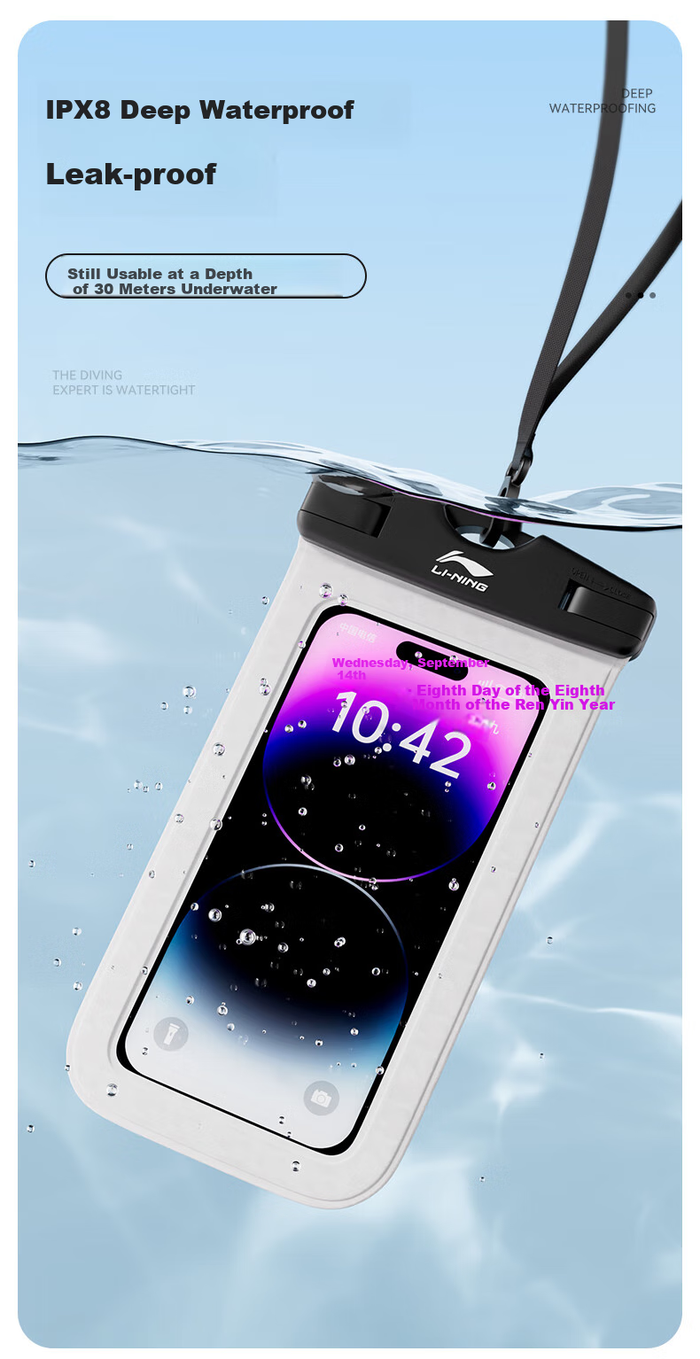LI-NING Waterproof Touchscreen Phone Pouch Swimming Dustproof Protective Case Underwater Shooting Tool 7161 Black 3