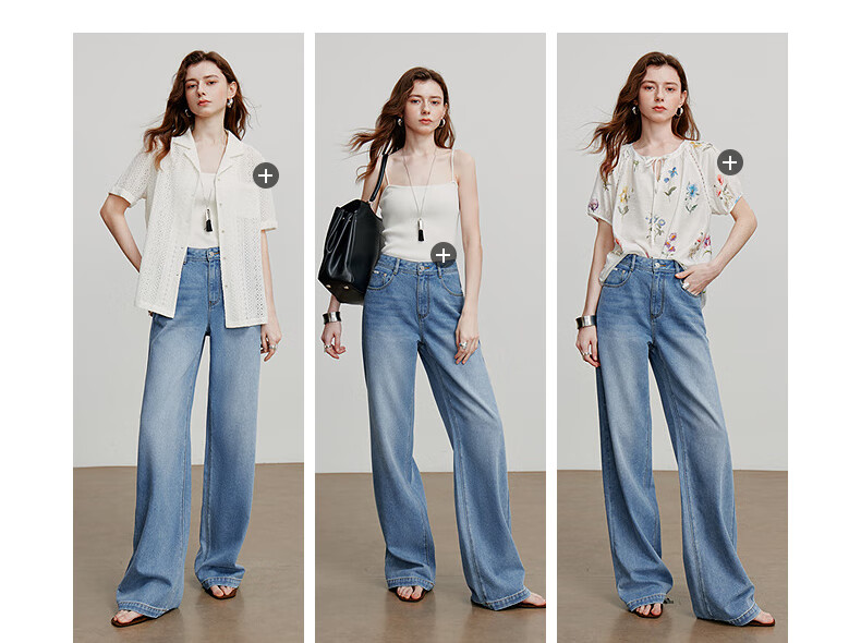 Chuyu Focus Acetate Puff Soft Denim Women's 2025 New Mid-Waist High Street Embroidered Wide-Leg Pants Sky Blue 28 2