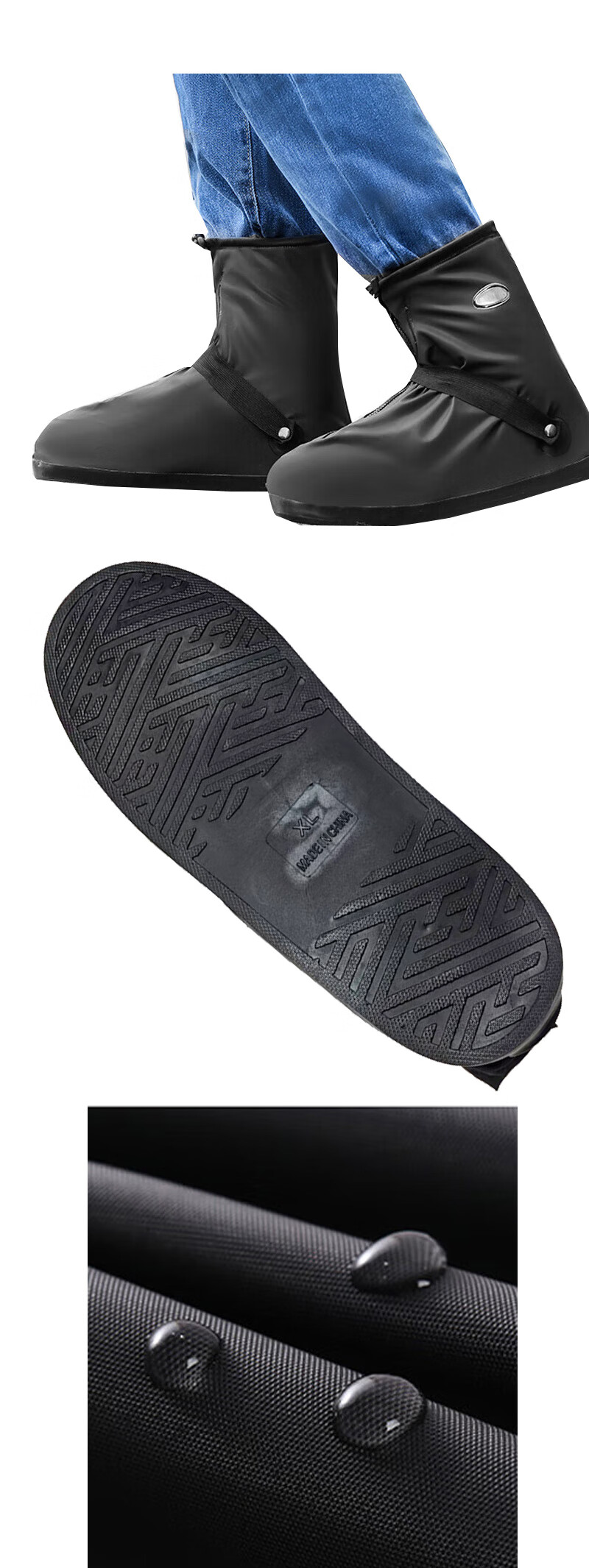 Jiuzhen YZF98 PVC Rain Shoe Covers with Straps Outdoor Waterproof Non-slip Wear-resistant Black Mid-calf XL 6