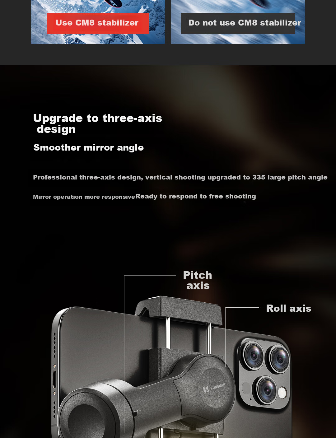 FUNSNAP CM8 Smartphone Gimbal Stabilizer 3-Axis Handheld Anti-Shake Gesture Tracking Selfie Stick AI Follow Smart Tracking Live Streaming Vlog Shooting Tool 5