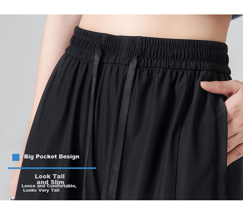 XUEXIMAN Women's Sports Shorts, Summer Lightweight Loose Straight-Leg Cargo Shorts, High-Waist Quick-Dry Wide-Leg Black Mid-Length Shorts 10