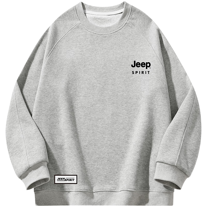 JEEP SPIRIT Sweatshirt for Men, Spring And Autumn Thick Warm Long-Sleeve T-Shirt, Fashionable Loose Athletic Casual Menswear, Light Gray XL