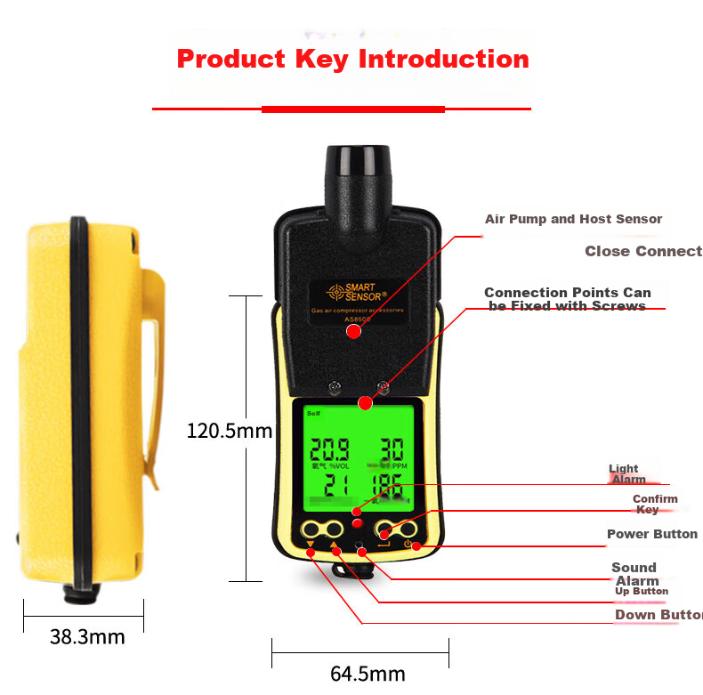 Xima ST8990 Four-In Gas Detector, Pump-Suction Explosion-Proof Gas Alarm, Industrial 12