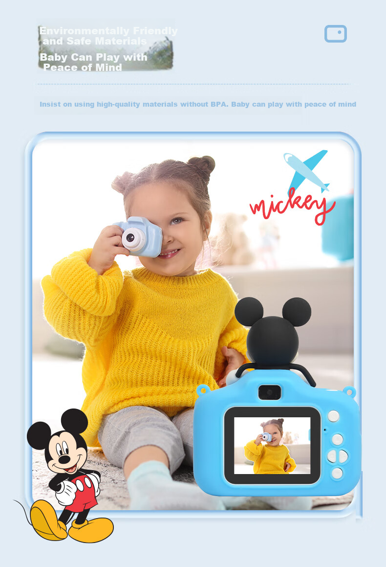 Disney Children's Digital Camera, Compact Camera for Students, Portable Handheld Camera for Photography, Travel, Boys And Girls Toys, Birthday Children's Gift Box, Mickey Mouse 4
