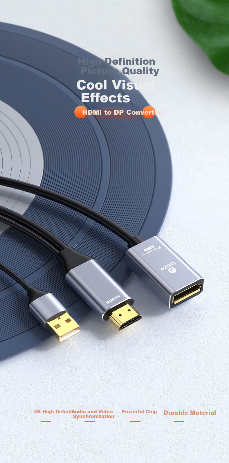 BIAZE HDMI 2.0 to DP 1.2 Adapter Cable, LT6711 Chip, Displayport 4K 60Hz HD Video Connection Cable, Laptop PS5 to Monitor Connectio 1