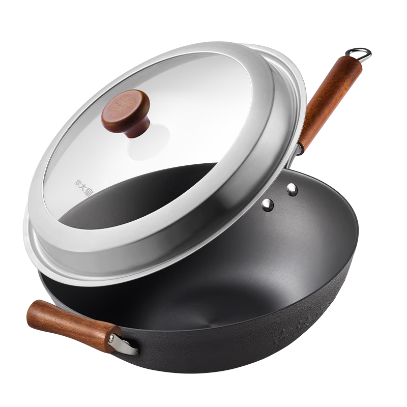COOKER KING Cast Iron Wok, Traditional Non-heritage Light Cast Iron Pan, Home Use Flat Bottom Stir-Fry Pan, 34cm FY34CG