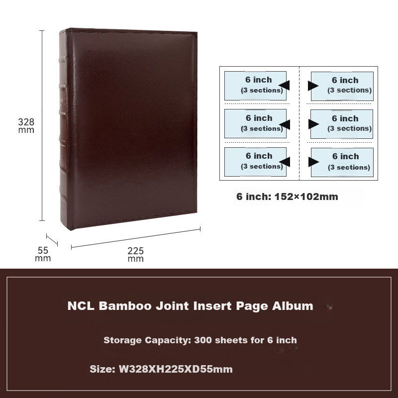 Nakabayashi 300-Page Pocket Photo Album with PU Leather Cover And Vintage Style, Insert Pages for Family Photos, DIY Memory Book, Photo Book NBZJ-3UP6