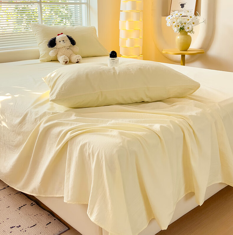 Aiwei A-Class Washed Cotton Single Bed Sheet Dormitory Single 110g Brushed Cotton Sheet Milk Yellow 180*230cm 3