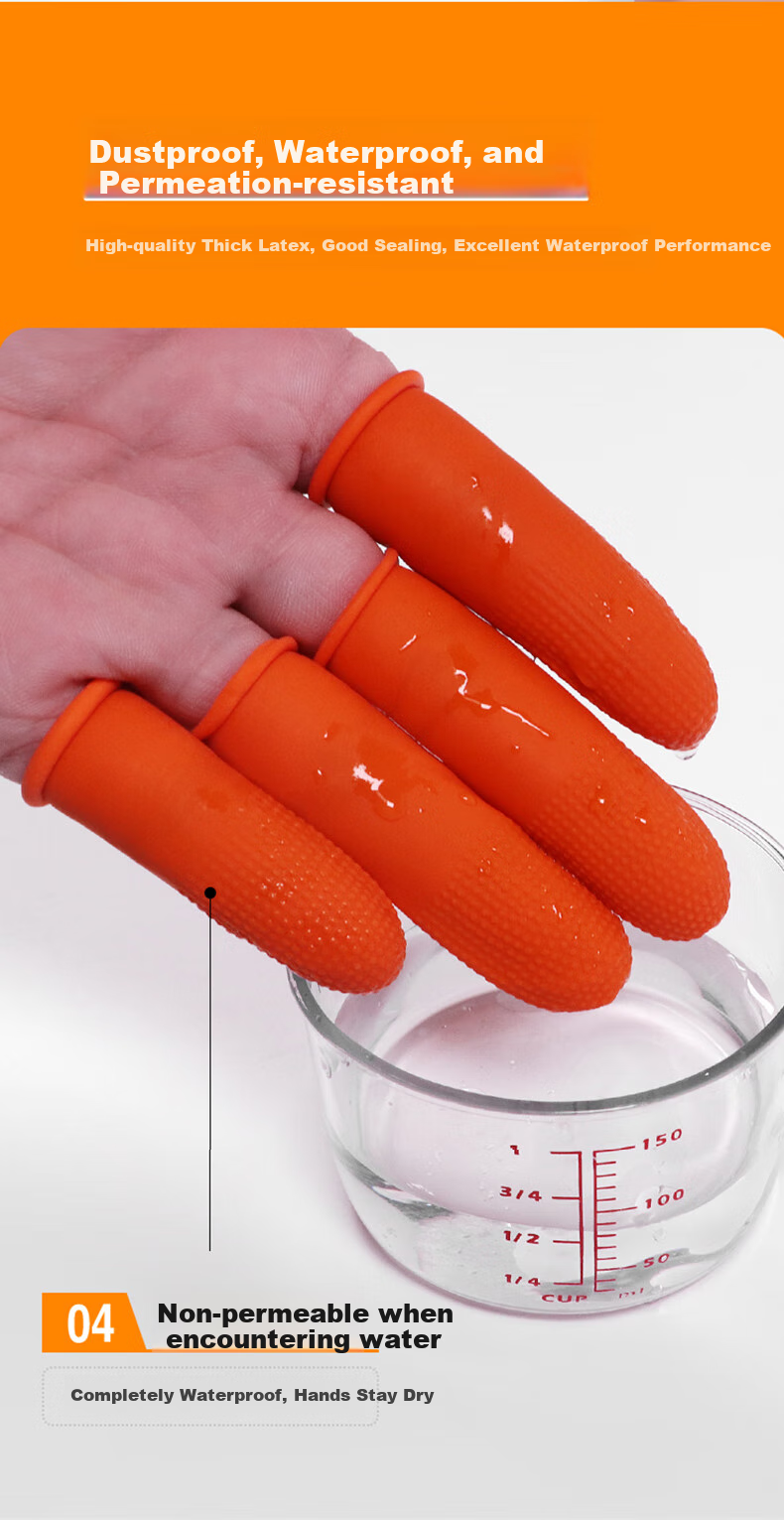Caiyile Latex Non-Slip Finger Covers, Orange, Size L/big (100 Pieces), 08297 9