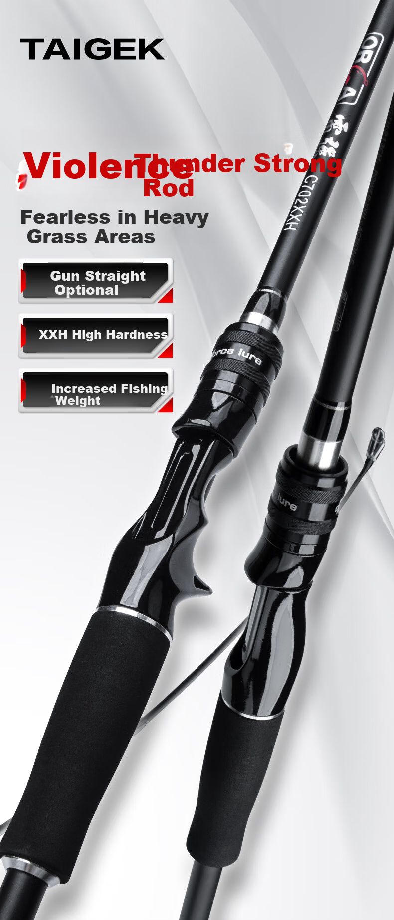Taigek XXH Leiqiang Super Hard Long-Casting Heavy Fishing Rod, 2.28 Meters, Gun Handle, Right-Handed, Baitcasting Reel Set 1