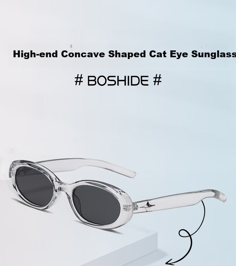 Boshide Sunglasses, Cat Eye Sunglasses, Suitable for Women with Clear Frame, High-End Cat Eye Sunglasses, Transparent Gray Frame with Black And Gray Lenses 1