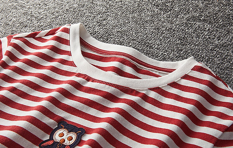 Demna【Striped Liberal】Spring and Autumn Loose Contrast Color Long Sleeve T-shirt Women Cute Patch Embroidery Concealed Flesh Women's T-shirt 3