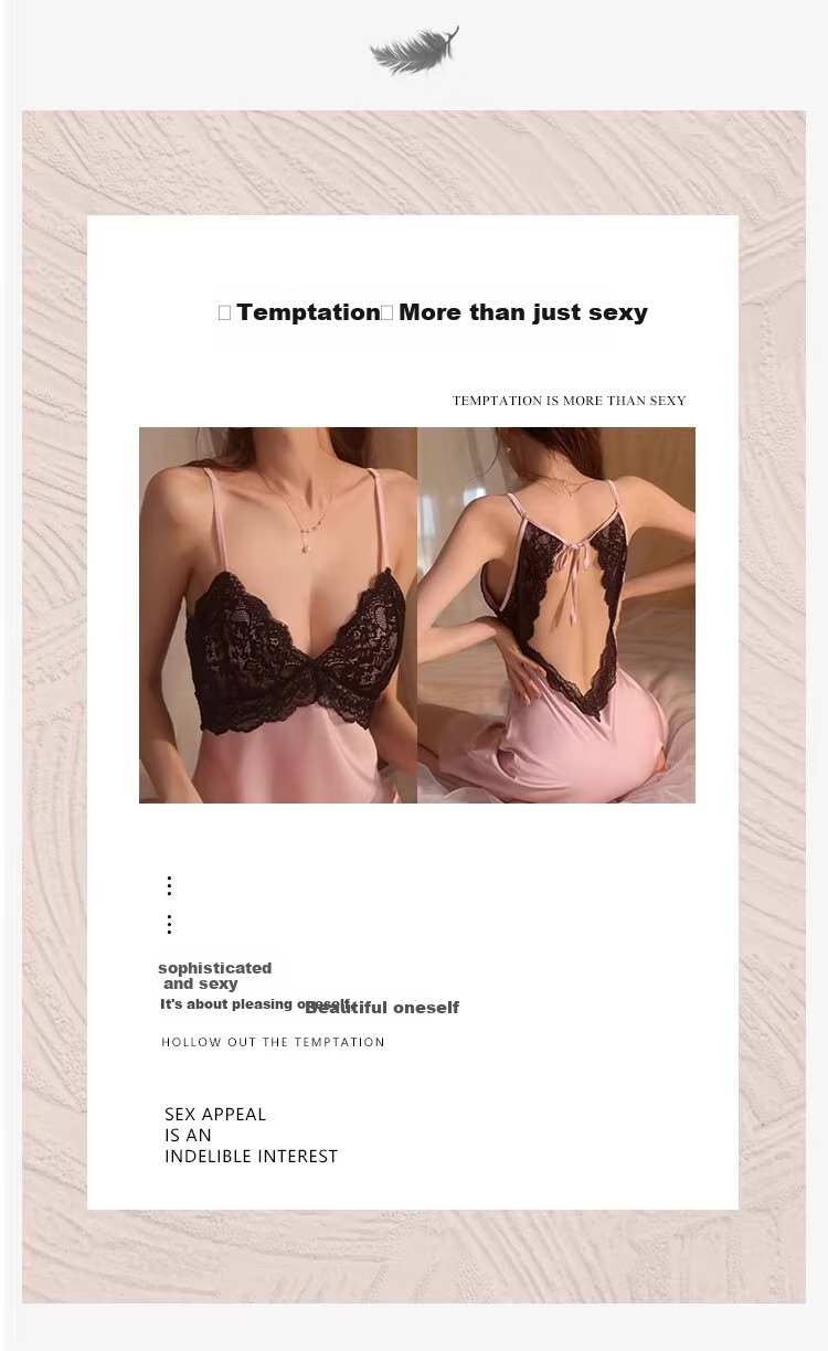 LangSha Women's Sleepwear, Sexy Ice Silk High-End Pure Desire Nightgown with Built-In Bra Pads, Lace Backless Camisole Nightdress for Spring And Summer, Loungewear 2