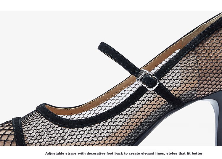 Le Saunda Romantic Queen 2025 New Pointed Toe Stiletto Mesh Mary Jane Pumps for Women 70301, Obsidian Black BKF, Size 35 5