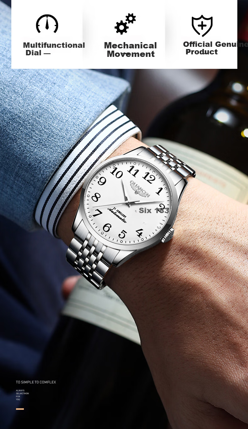 GUANQIN Digital Watch for Middle-Aged And Elderly Men, Mechanical Watch 2026 New Large Dial Waterproof Gift for Dad on Father's Day 2