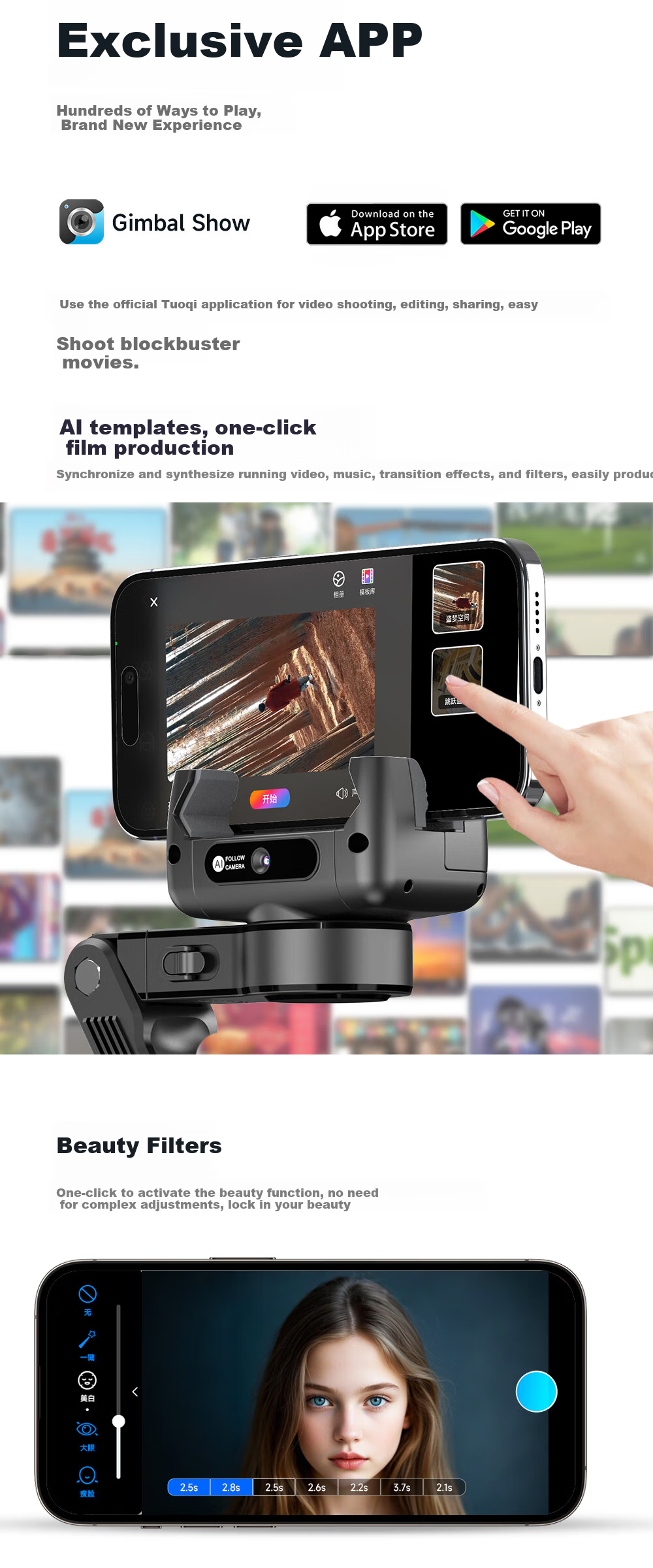 SUOYING [Over 100K Sold] Selfie Stick Gimbal Stabilizer, All-In Shooting Device, Portable Travel 360-Degree Rotation Anti-Shake Three-Axis Phone Stand, Shooting Floor Stand for Live Streaming 16