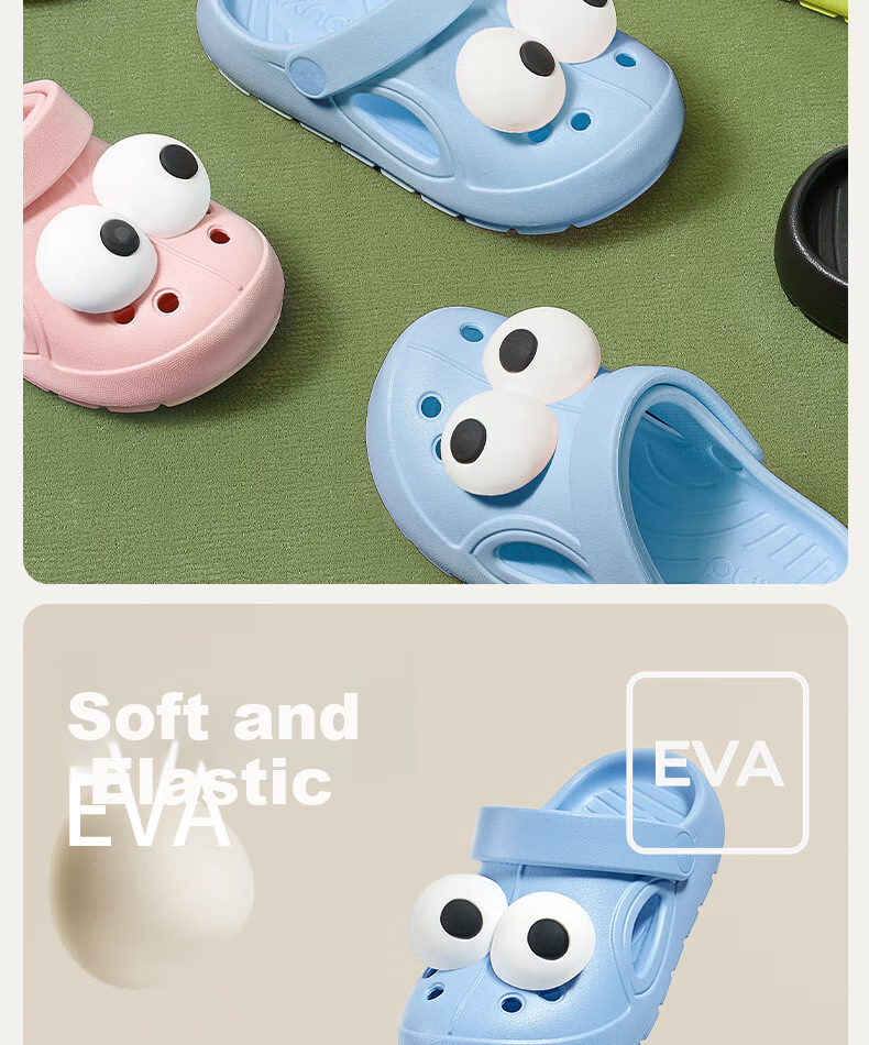 Poxi Big-Eyed Perforated Shoes for Boys And Girls, Non-Slip Cute Soft-Soled Beach Sandals, Children's Closed-Toe Slippers 5