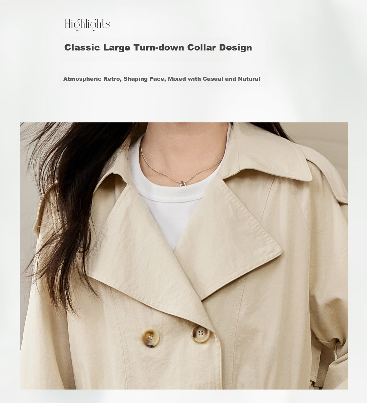 Taxiang Elegant Windbreaker Jacket for Women, Khaki Color, Mid-Length Coat, Spring And Autumn Thin Casual Outerwear T51D021 5