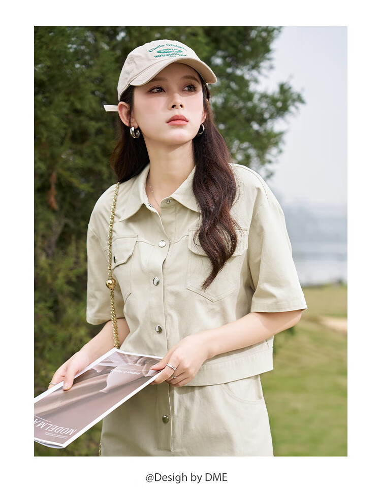 Dme [Academic Style Workwear Dress] Summer Lapel Slimming Elegant Side Slit Comfortable Versatile Dress for Wome 12