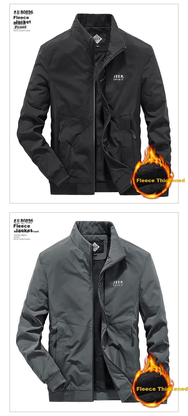 JEEP SPIRIT Men's Jacket, Spring And Autumn Casual Stand-Collar Outerwear, Dark Gray, XL 9