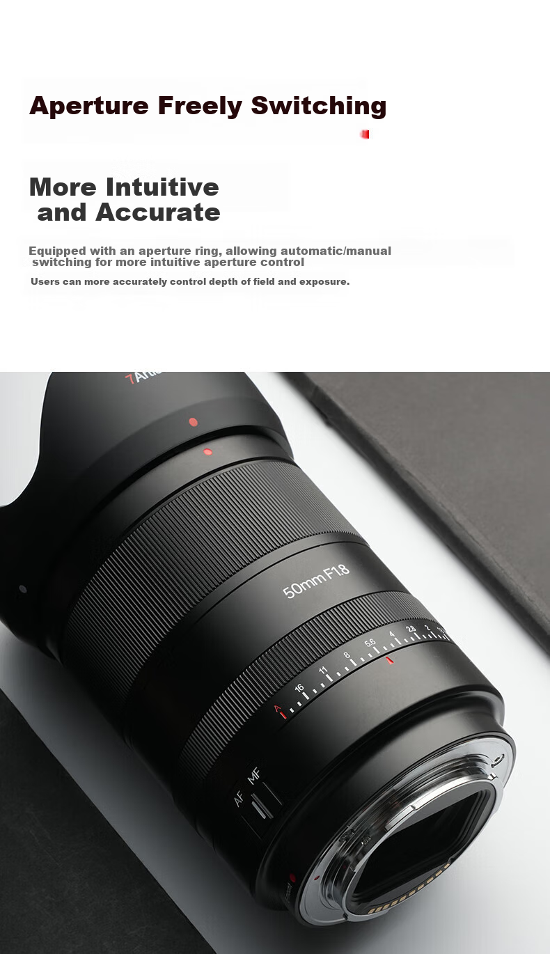 Qigongjiang Sony Prime Lens, E-Mount, Black, AF50mmF1.8 (Auto Focus), Full-Frame Auto Focus Lens, Suitable for A7m4 ZV-E10 II, A7c2 6