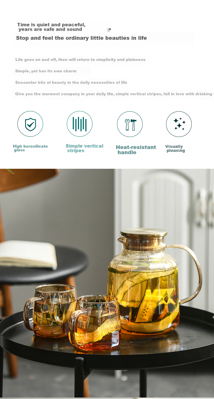 WEIMINGNUO Glass Cup Set with Heat-Resistant Cold Water Pitcher, Drying Pitcher, Health Tea Pot And Teacups, One Pot Four Cups 1.8L 2