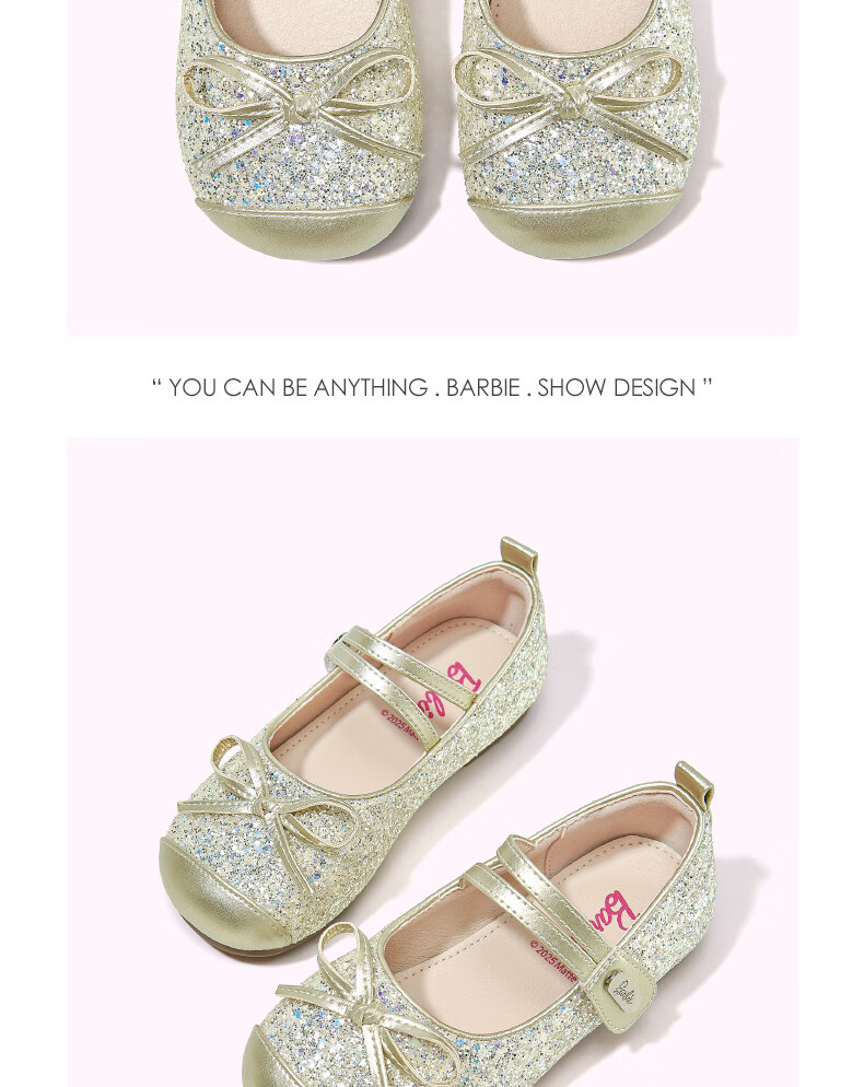 Barbie Girls' Spring Fashion Leather Shoes, Baby Girl New Crystal Shoes, Soft-Soled Flats, Spring DA6760, Silver, Size 35 6