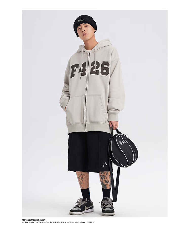 F426 Self-Operated Store National Trend Autumn Loose Versatile Couple Style Patchwork Embroidery Large LOGO Cardigan Sweatshirt Jacket, Light Green, L 5
