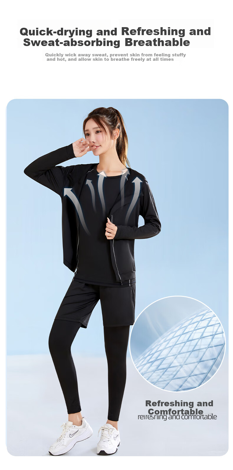 Fandimu Sports Set for Women, Running Outfit, Yoga Track And Field Fitness Wear, Breathable High-Elasticity Basketball Badminton Training Clothes 3