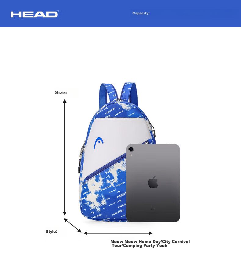 HEAD Tennis Racket Bag, Outdoor Casual Mini Backpack, Student Travel Schoolbag, Badminton Sports Small Shoulder Bag 3