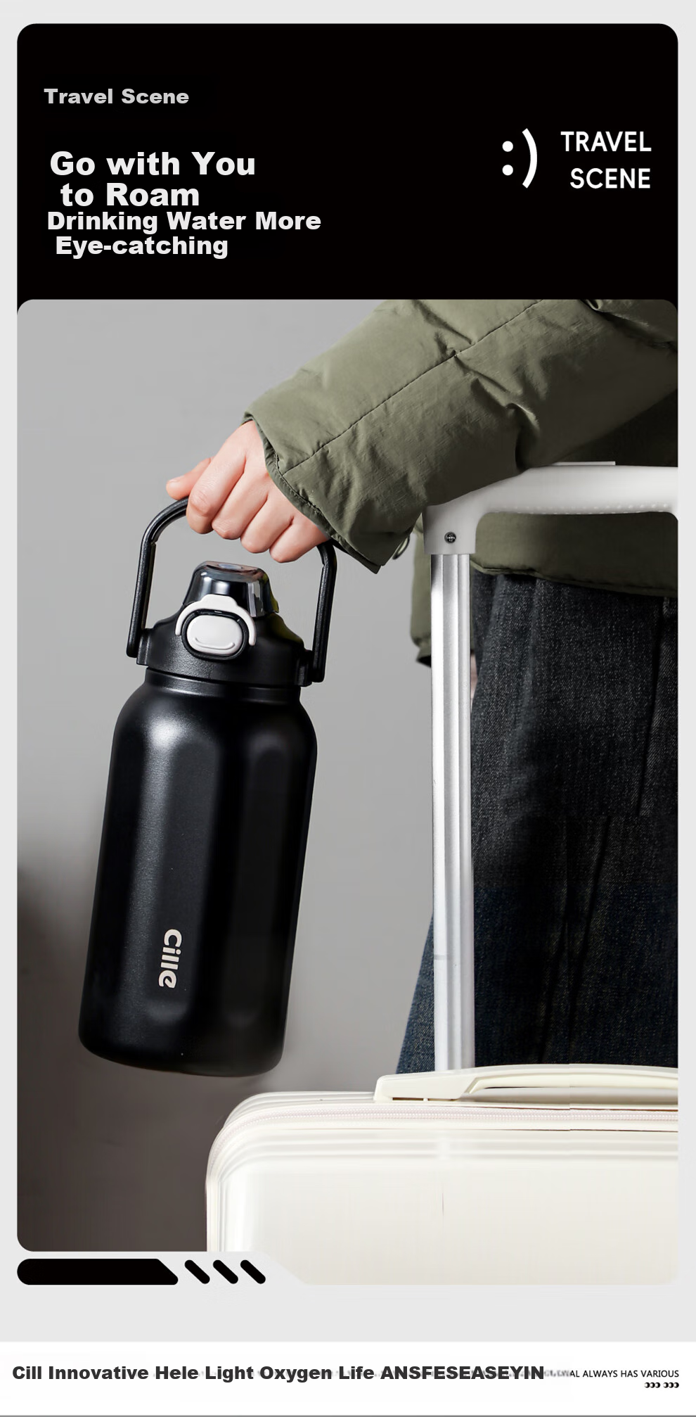 Cille Insulated Mug for Men And Women, 316 Stainless Steel Sports Water Bottle, Large Capacity Water Cup for Outdoor Use, Car-Mounted Portable Straw Cup 10