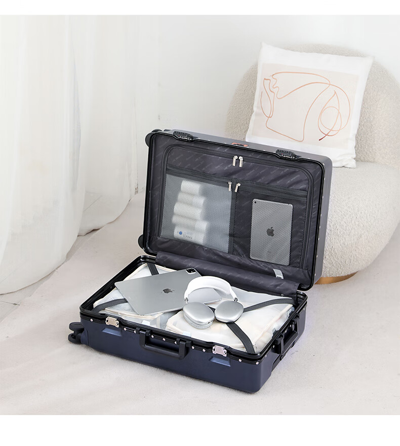 Reebok Aluminum Frame PC Luggage Suitcase, Multi-Functional Carry-On Travel Case, Password Lock Suitcase, English Gray-Brown, 20 Inches 13