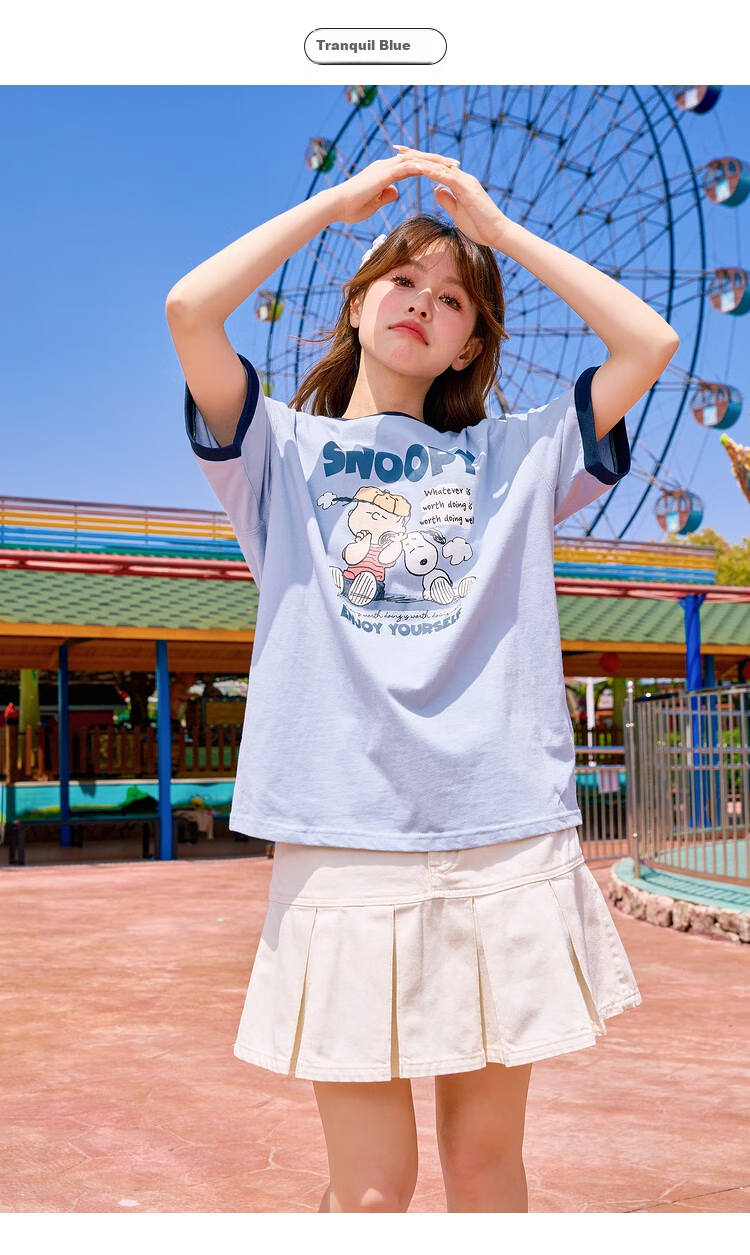 TonLion 2025 Women's Snoopy Colorblock Crew Neck Short Sleeve T-Shirt 5