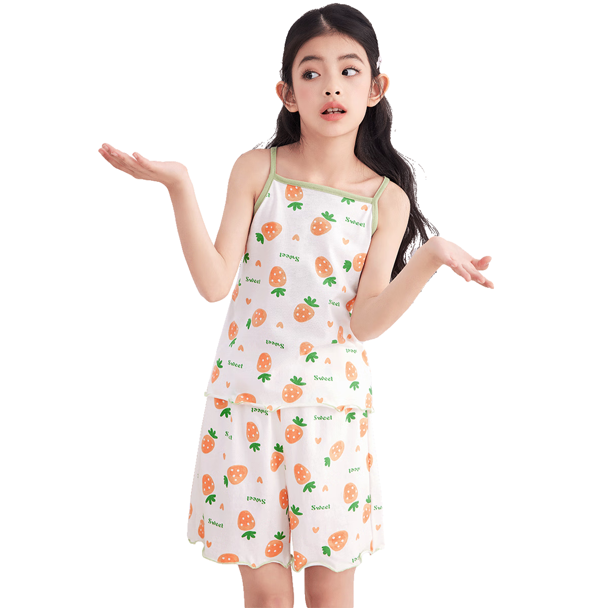 DEESHA [7A Antibacterial, Comfortable And Soft] Children's Pajama Set for Spring And Autumn, Girls' Camisole Sleepwear Loungewear