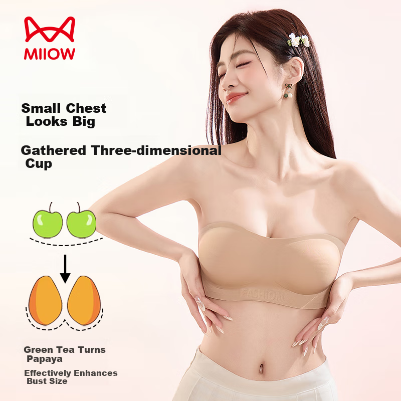 MiiOW Strapless Bra for Women, Non-Slip Push-Up, Invisible Seamless Backless Bra, Anti-Sagging Camisole Brassiere