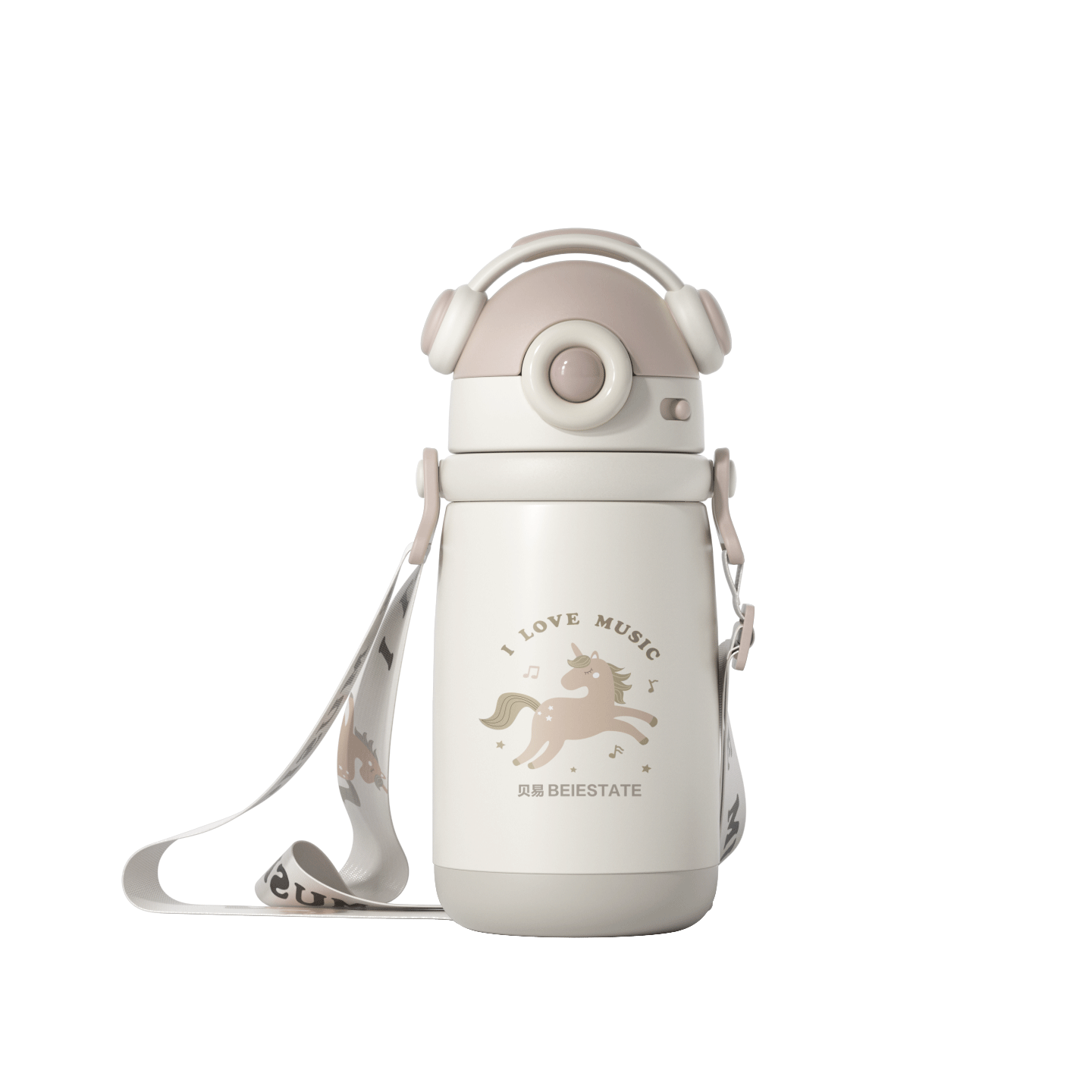 Beiyi Musician Children's Insulated Straw Cup Large Capacity Baby Anti-Choke Water Bottle 316L Stainless Steel
