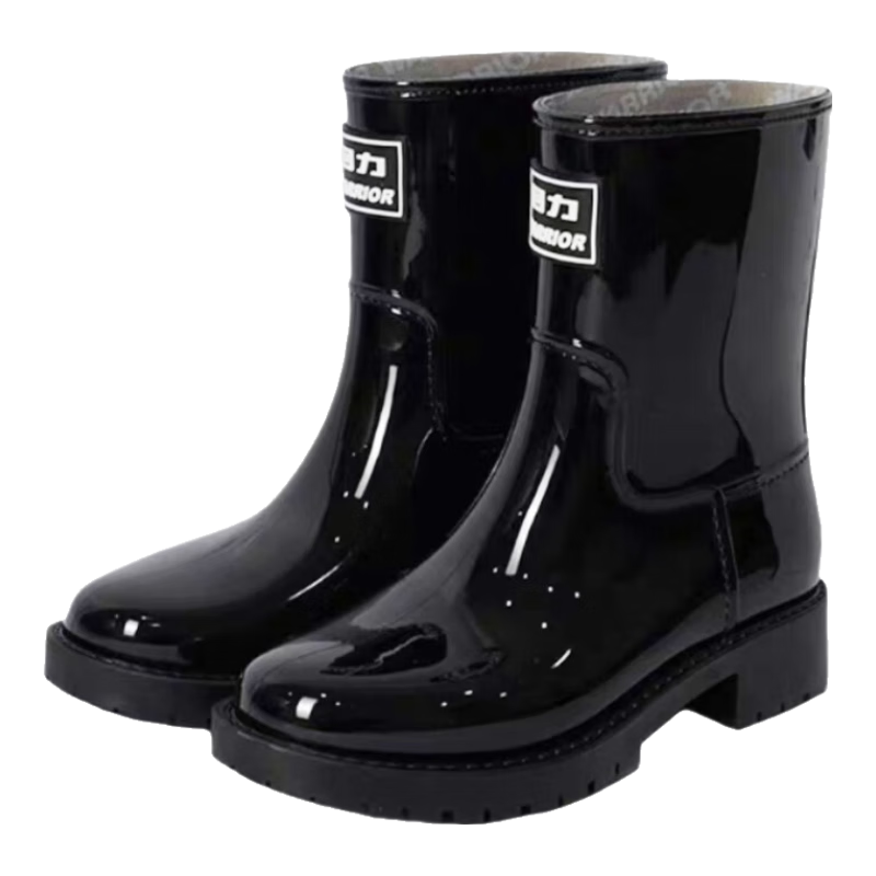 Warrior Women's Mid-Calf Waterproof Non-Slip Outdoor Rain Boots Fashion Short Boots Durable Black Size 38