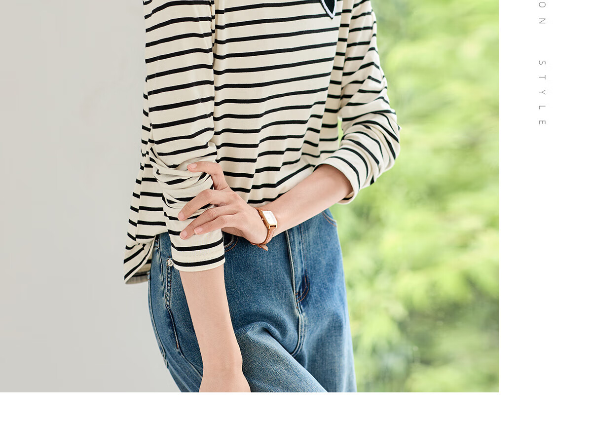 Chushen Summer Short-Sleeve T-Shirt for Women, Fashionable Versatile Round Neck Heart Logo Striped Pure Cotton Half-Sleeve Top S13KT1172 15