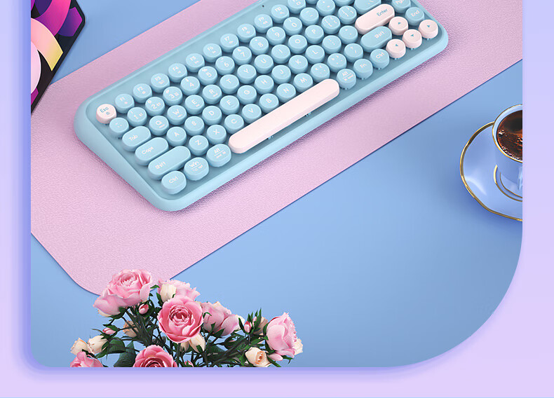 B.O.W Hangshi K500D Dual-Mode Bluetooth Wireless Keyboard Ultra-Thin Portable Office Tri-Mode 84-Key Keyboard for Phone iPad Tablet Laptop Starry Purple Color Block 13